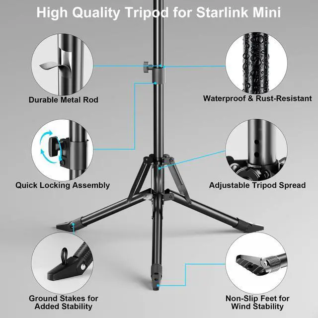 Alt view image 6 of 7 - ORWOD Starlink Mini Tripod Stand, Adjustable 45"-49" with 180° Mount Angle | Heavy-Duty Wind-Resistant Tripod Mount with Ground Nail and Adapter, Foldable Portable Design for RV Travel and Camping Use
