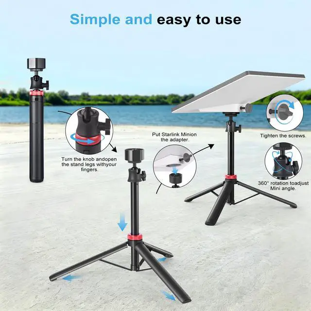 Alt view image 6 of 7 - Mini Tripod Stand Mount with Aluminum Adapter, Portable & 360°Tilt | for All Starlink Mini Models, Starlink Mini Ground Tripod Stand for RV, Backpac Travel, Camping and Outdoor Satellite Setup