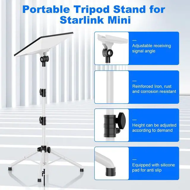 Alt view image 5 of 7 - 270° Tilt Angle Adjustable Starlink Mini Tripod Stand Mount for RV, Portable Pole Adapter Kit Mini Starlink Mounts for Antenna Tripod, Camping Accessory (White)