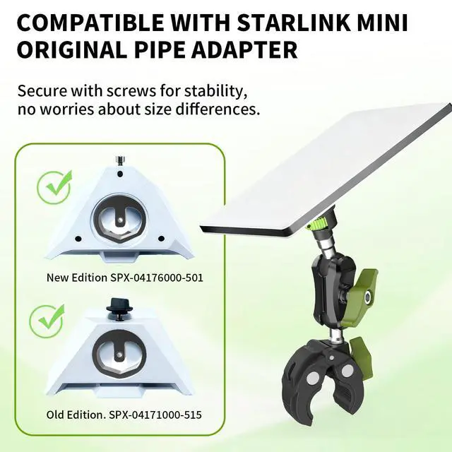 Alt view image 2 of 7 - Starlink Mini Clamp Mount with 1/4" Tripod Adapter -Heavy-Duty Aluminum | Fits 2024 & 2026/2025 Starlink Mini Pipe Adapter, 360° Adjustable for regular railings, RV ladder, Roof Rack, Boat, Yacht