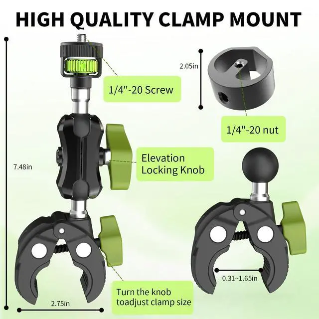 Alt view image 3 of 7 - Starlink Mini Clamp Mount with 1/4" Tripod Adapter -Heavy-Duty Aluminum | Fits 2024 & 2026/2025 Starlink Mini Pipe Adapter, 360° Adjustable for regular railings, RV ladder, Roof Rack, Boat, Yacht