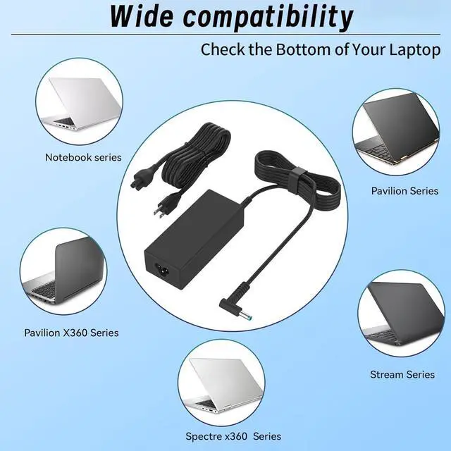 Alt view image 5 of 7 - 45W Laptop Charger Compatible with HP Pavilion Notebook Stream 14 13 11 Envy X360 L25296-001 L25296-002/003 TPN-LA15 Spare 741727-001 213349-109 R-41013323 TPN-CA14 19.5V 2.31A Blue Tip Power Adapter