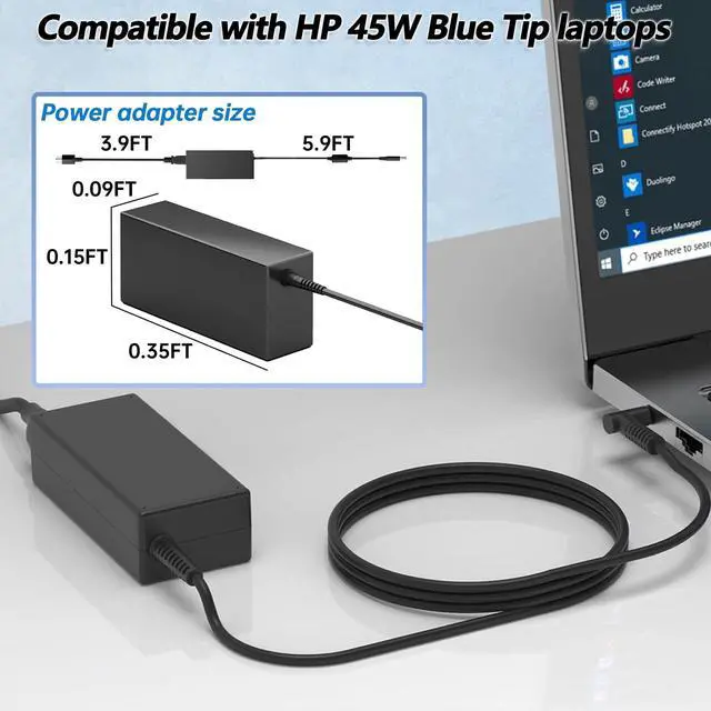 Alt view image 6 of 7 - 45W 19.5V 2.31A 741727-001 Laptop Charger Compatible with HP Notebook 15 Pavilion 15 14 13 11 L25296-001/002/003/004/011 213349-109 TPN-LA15 Blue Tip Smart AC Power Adapter