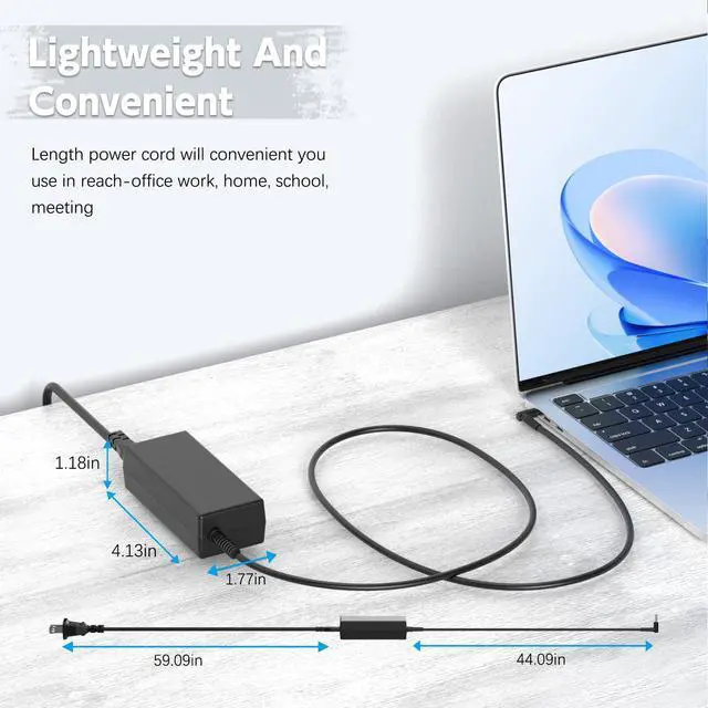 Alt view image 7 of 7 - Replacement 45W Charger Compatible with HP 15 15-dy Laptop Blue Tip | 45W power, 4.5x3.0mm Blue Tip. Fits HP 15-dy/dw series. 8.59ft extra long cord. WARNING: Not for 65W or USB-C laptops.