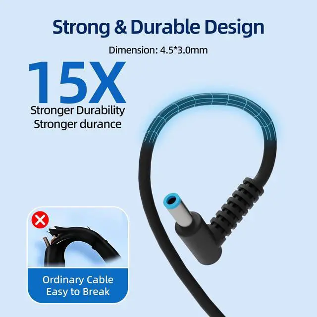 Alt view image 4 of 6 - 65W 45W Laptop Charger Compatible with HP Laptop Charger for Pavilion X360 | Envy13/15EliteBook/ProBook/Chromebook/Spectre, Smart Blue Tip 4.5mm AC Power Adapter, 19.5V 3.33A 710412-001 741727-001