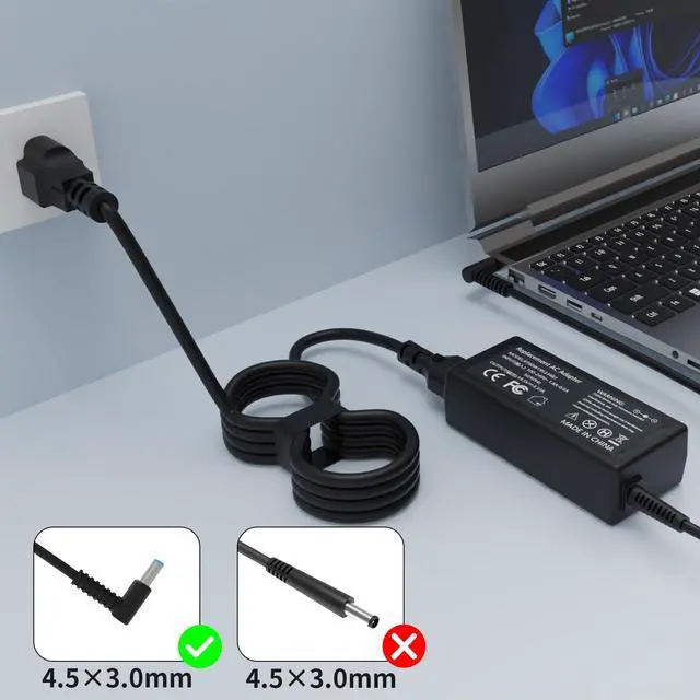 Alt view image 6 of 6 - 65W 45W Laptop Charger Compatible with HP Laptop Charger for Pavilion X360 | Envy13/15EliteBook/ProBook/Chromebook/Spectre, Smart Blue Tip 4.5mm AC Power Adapter, 19.5V 3.33A 710412-001 741727-001
