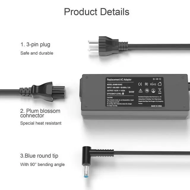 Alt view image 6 of 7 - Zosam 90W 19.5V 4.62A AC Adapter Compatible with HP Envy Laptop Charger | Replacement 710412-001 740015-001 710413-001, Envy Touchsmart M6 M7 15-j 17-j Series/Pavilion 11 14 15 17 Power Cord