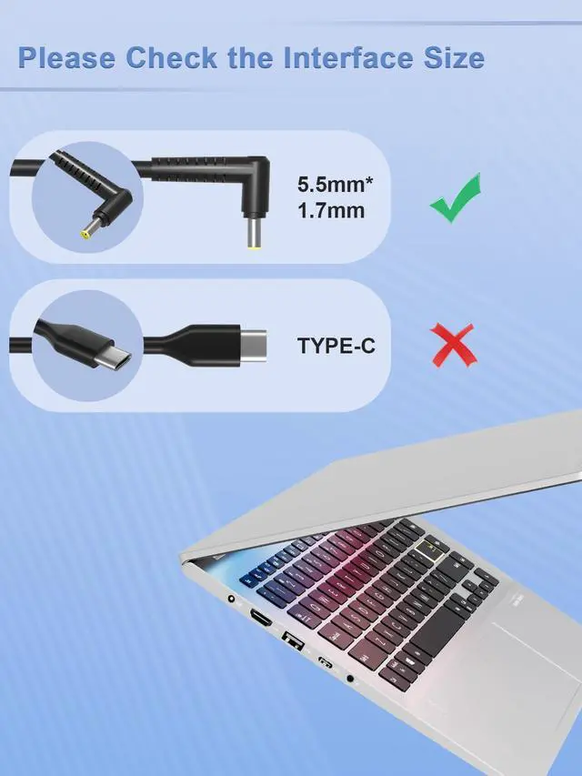 Alt view image 2 of 7 - SLRIOYS 65W Charger Compatible with Acer Aspire 3 5 6 1 ES1 E1 E3 E5 E11 E14 E15 ES15 V7 V5 V3 R7 F17 F15 R14,Travelmate Laptop and Aspire C24 C22 C20 AIO Desktop