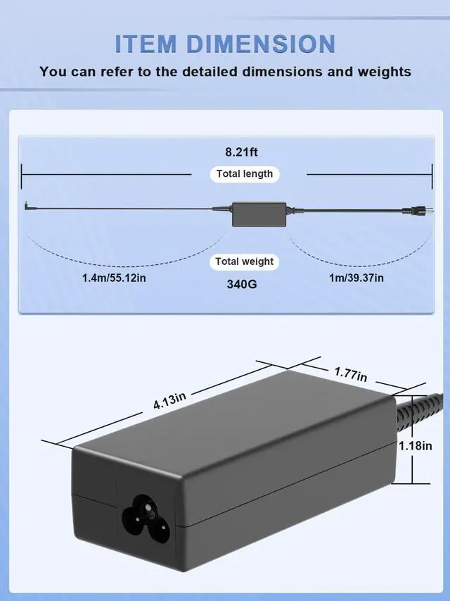 Alt view image 4 of 7 - SLRIOYS 65W Charger Compatible with Acer Aspire 3 5 6 1 ES1 E1 E3 E5 E11 E14 E15 ES15 V7 V5 V3 R7 F17 F15 R14,Travelmate Laptop and Aspire C24 C22 C20 AIO Desktop