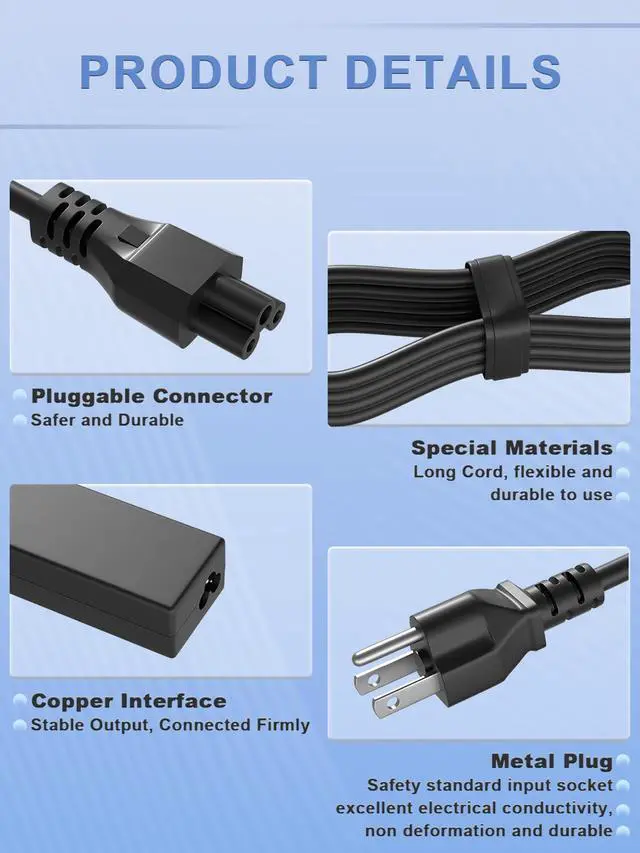 Alt view image 5 of 7 - SLRIOYS 65W Charger Compatible with Acer Aspire 3 5 6 1 ES1 E1 E3 E5 E11 E14 E15 ES15 V7 V5 V3 R7 F17 F15 R14,Travelmate Laptop and Aspire C24 C22 C20 AIO Desktop
