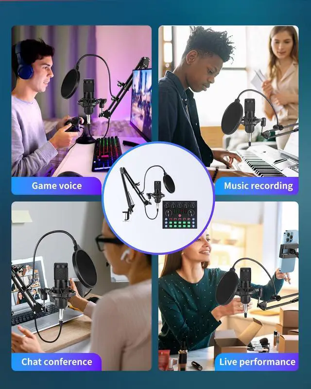 Alt view image 7 of 7 - J.I.Y Podcast Equipment Bundle for 1, Studio Recording Kit with Condenser Mics, Bluetooth Sound Card, DSP Effects, Real-Time Monitoring, Plug & Play for Streaming, Singing, Gaming, (Black, 2 Packs)