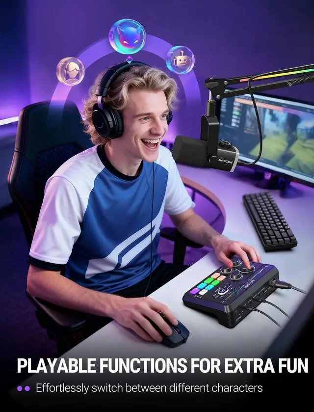 Alt view image 6 of 7 - FIFINE SC8 Gaming Audio Mixer for Live Streaming with 7.1ch Surround sound | For PC,RGB,Headphone Preamp,Mute Button,Volume Control,Optical Input,48V Phantom Power,3 EQ Modes,Game Chat Volume Balacnce