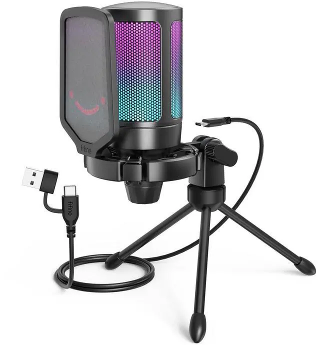 Main image of FIFINE AmpliGame A6V USB Gaming Microphone, Condenser RGB Mic for Streaming | Quick Mute, RGB, Gain Control, Tripod Stand, Pop Filter, Shock Mount, for PC/PS5 Discord Twitch Podcasts Videos YouTube