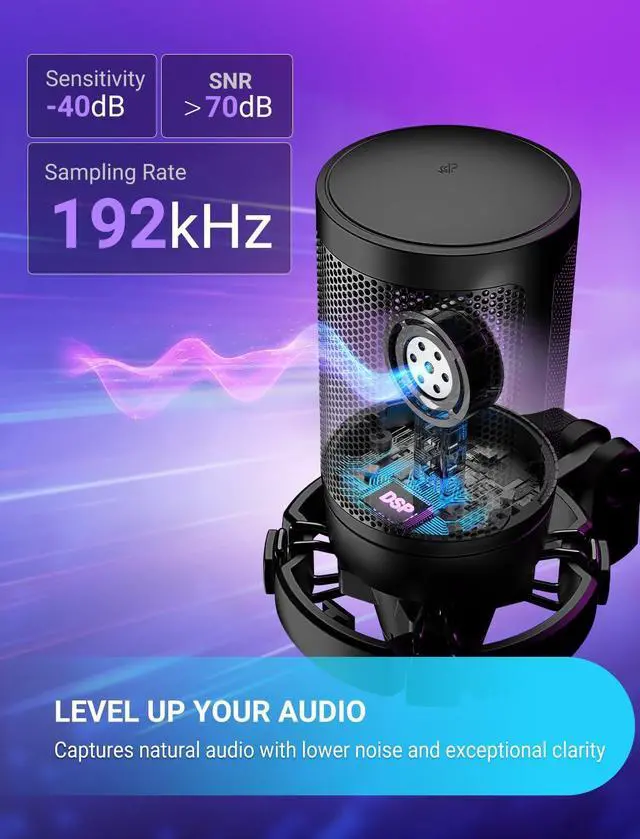 Alt view image 3 of 7 - FIFINE AmpliGame A6V USB Gaming Microphone, Condenser RGB Mic for Streaming | Quick Mute, RGB, Gain Control, Tripod Stand, Pop Filter, Shock Mount, for PC/PS5 Discord Twitch Podcasts Videos YouTube