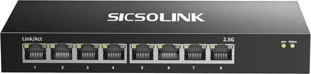 Main image of SICSOLINK 8-Port 2.5G Unmanaged Ethernet Switch | 8×2.5G Base-T RJ45 Ports, 40Gbps Switching Capacity, Fanless Metal, Plug & Play for NAS, PC, Gaming, WiFi AP
