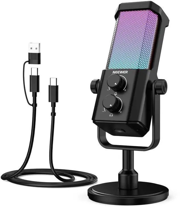Main image of NEEWER UM01 AI Noise Canceling USB Microphone, Plug & Play Cardioid RGB Condenser Mic Mute/Music Sync/App Control for Android Windows PC Mac PS4/5 Gaming Recording Streaming Podcasting Studio Computer