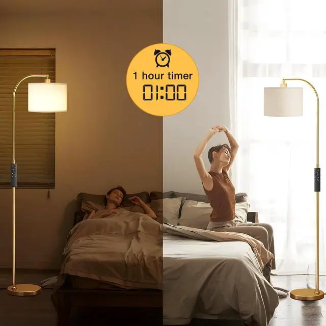 Alt view image 3 of 7 - Ambimall Arc Floor Lamp with Remote and Stepless Dimmable Bulb, Colors Temperature & Brightness Adjustable, Gold Floor Lamps for Living RoomDeep Beige Shade & Gold Pole