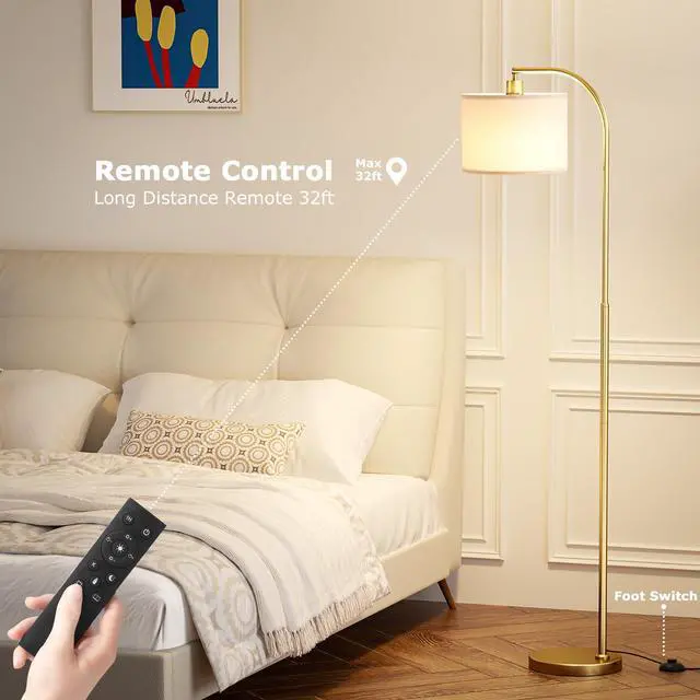 Alt view image 2 of 7 - Ambimall Arc Floor Lamp with Remote and Stepless Dimmable Bulb, Colors Temperature & Brightness Adjustable, Gold Floor Lamps for Living RoomDeep Beige Shade & Gold Pole