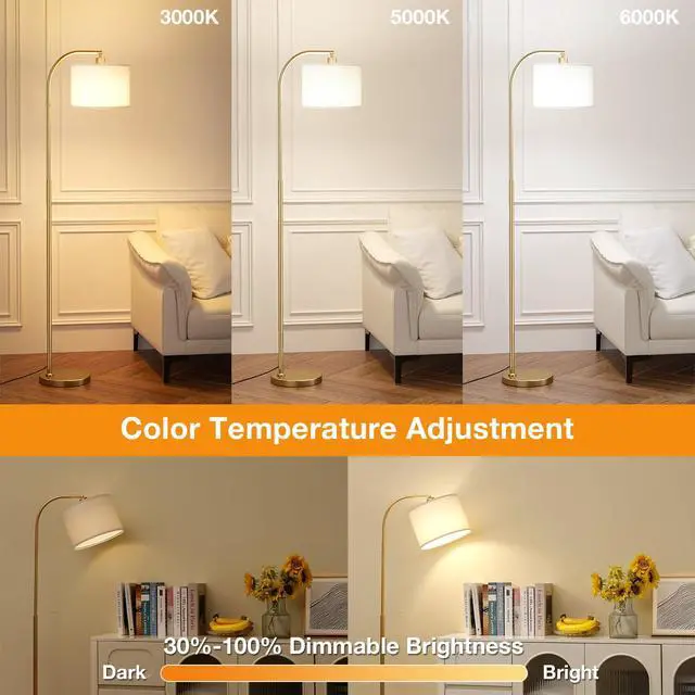 Alt view image 5 of 7 - Ambimall Arc Floor Lamp with Remote and Stepless Dimmable Bulb, Colors Temperature & Brightness Adjustable, Gold Floor Lamps for Living RoomDeep Beige Shade & Gold Pole