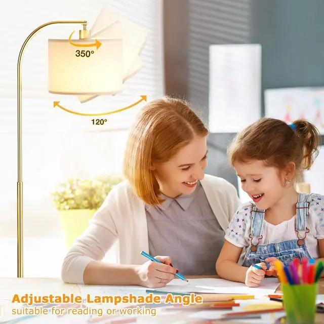 Alt view image 7 of 7 - Ambimall Arc Floor Lamp with Remote and Stepless Dimmable Bulb, Colors Temperature & Brightness Adjustable, Gold Floor Lamps for Living RoomDeep Beige Shade & Gold Pole
