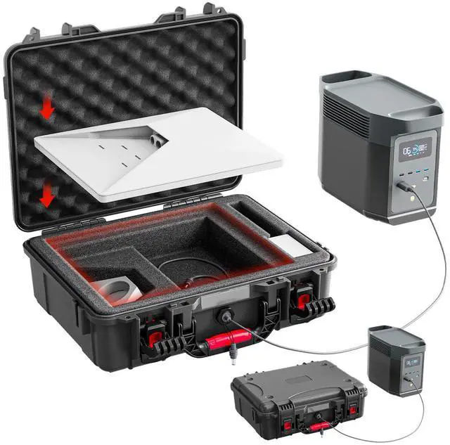 Main image of ToKismet Starlink Mini Case, IP67 Waterproof Hard Shell with DC Port, Black | Protective Storage for Dish Accessories | Portable Carrying Design | Camping, RV and Outdoor Travel