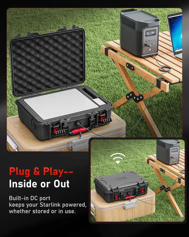 Alt view image 3 of 7 - ToKismet Starlink Mini Case, IP67 Waterproof Hard Shell with DC Port, Black | Protective Storage for Dish Accessories | Portable Carrying Design | Camping, RV and Outdoor Travel