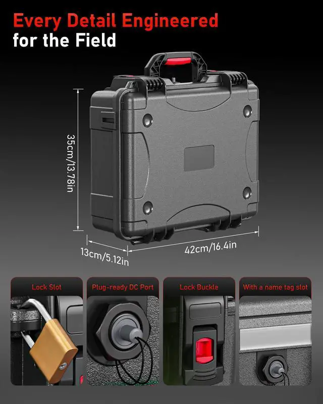 Alt view image 5 of 7 - ToKismet Starlink Mini Case, IP67 Waterproof Hard Shell with DC Port, Black | Protective Storage for Dish Accessories | Portable Carrying Design | Camping, RV and Outdoor Travel