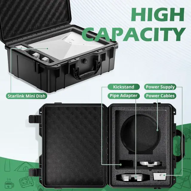 Alt view image 2 of 6 - UBeesize Starlink Mini Travel Case, Waterproof Hard Carrying Case | Waterproof Hard Shell, Precision-Cut Foam, Accessory Storage, Portable Carry Handle, For Starlink Mini Travel