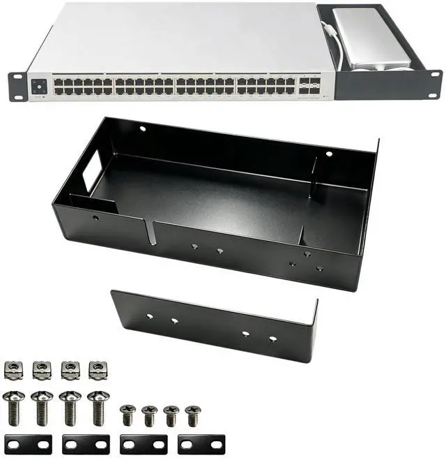 Main image of 19 Inch 1U Metal Rack Mount for UniFi Switch Pro Max 16 PoE, Black Powder-Coated Steel Server Rack Shelf 1U Secure Network Switch Mount with Enhanced Airflow
