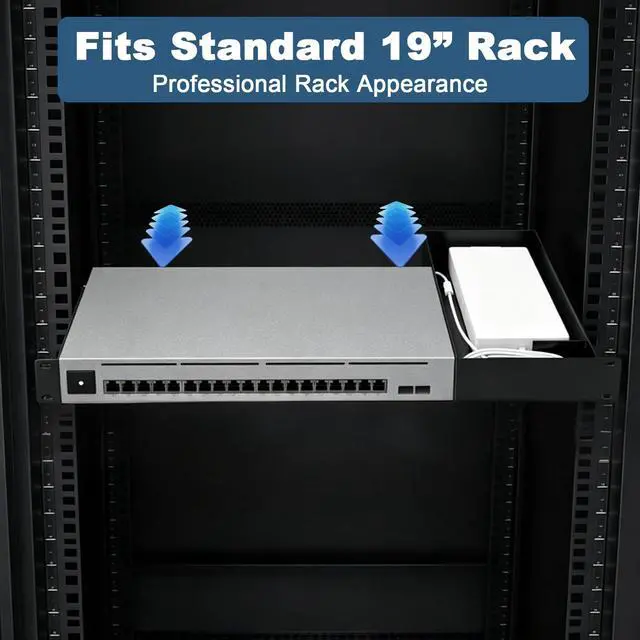 Alt view image 2 of 7 - 19 Inch 1U Metal Rack Mount for UniFi Switch Pro Max 16 PoE, Black Powder-Coated Steel Server Rack Shelf 1U Secure Network Switch Mount with Enhanced Airflow
