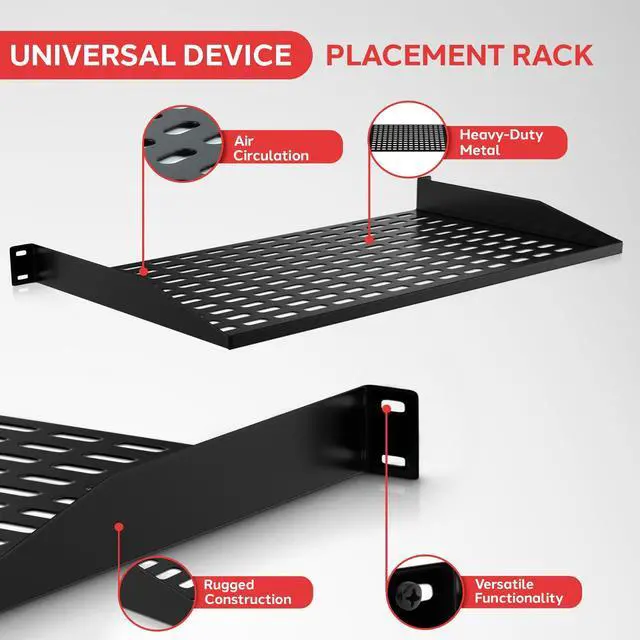 Alt view image 2 of 7 - Pyle 19-Inch 1U Server Rack Shelf - 4 Pcs Vented Metal Shelves for Optimal Airflow, Wall or Rack MountableSupports up to 110 lbs, 17 x 10 Shelf Tray for Cabinets, Computers & Network Equipment