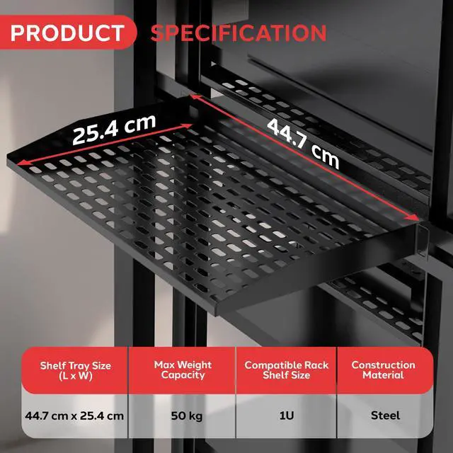 Alt view image 3 of 7 - Pyle 19-Inch 1U Server Rack Shelf - 4 Pcs Vented Metal Shelves for Optimal Airflow, Wall or Rack MountableSupports up to 110 lbs, 17 x 10 Shelf Tray for Cabinets, Computers & Network Equipment