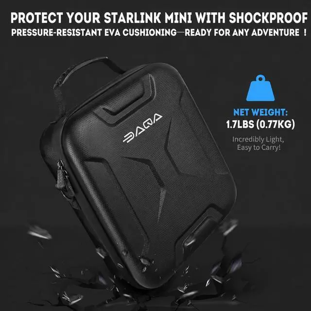 Alt view image 7 of 7 - Daqa Ultra-Light Case for Starlink Mini, Waterproof EVA Shockproof Bag | Easy-Clean Surface, 1.7lbs, Rain-Resistant Zipper, Shock Protection, for Travel & Camping Starlink Mini Accessories