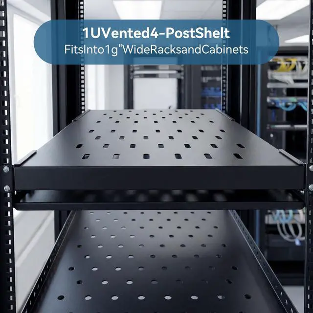 Alt view image 4 of 7 - ZHPHMBM Adjustable 1U Server Rack Shelf 20-38 Inch Depth, Vented Design for 4 Post Computer Racks and Cabinets, 80kg Heavy Duty Load Capacity