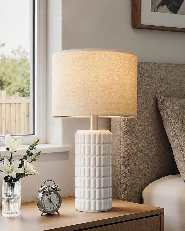 Alt view image 2 of 6 - Seealle 23" Single Modern Ceramic Table Lamp, Nightstand Lamp, White | Lamp for Living Room, Bedroom, Bedside, Night Stands, End Table, Desk, Farmhouse Home Decor