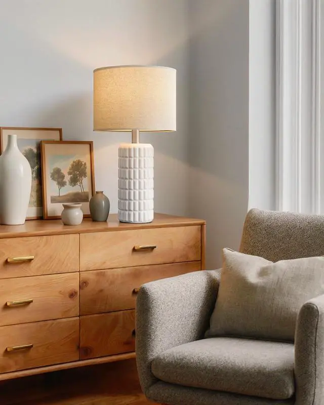 Alt view image 3 of 6 - Seealle 23" Single Modern Ceramic Table Lamp, Nightstand Lamp, White | Lamp for Living Room, Bedroom, Bedside, Night Stands, End Table, Desk, Farmhouse Home Decor