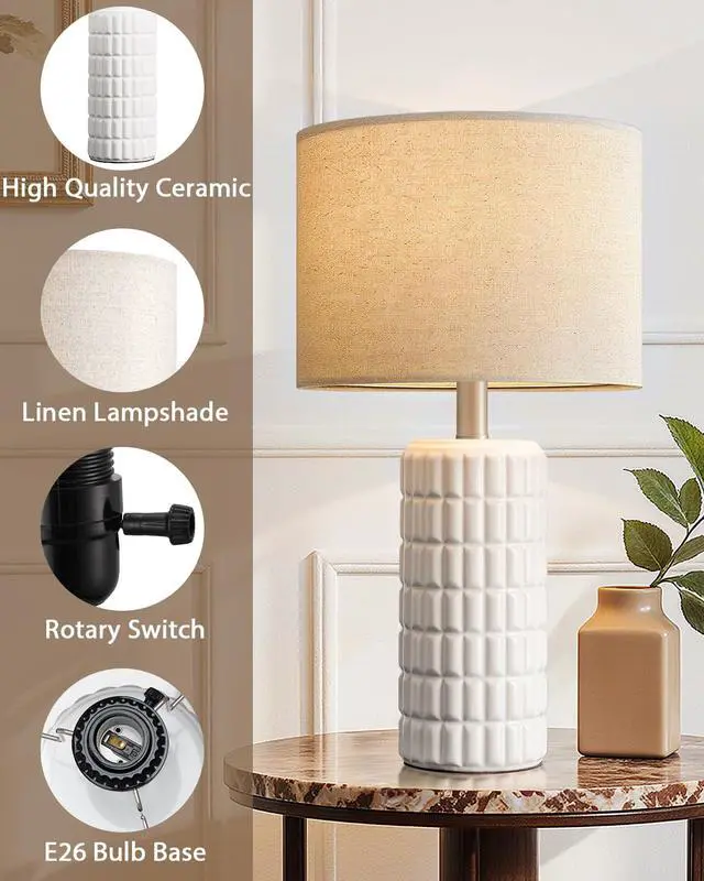 Alt view image 4 of 6 - Seealle 23" Single Modern Ceramic Table Lamp, Nightstand Lamp, White | Lamp for Living Room, Bedroom, Bedside, Night Stands, End Table, Desk, Farmhouse Home Decor