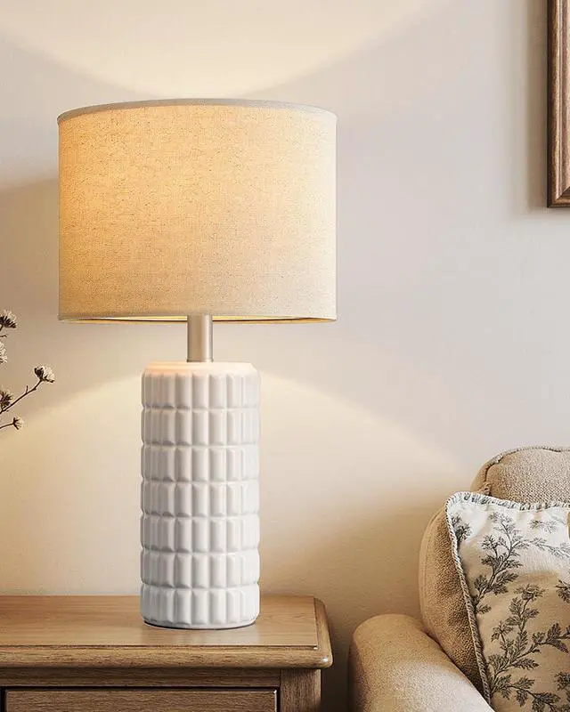 Alt view image 6 of 6 - Seealle 23" Single Modern Ceramic Table Lamp, Nightstand Lamp, White | Lamp for Living Room, Bedroom, Bedside, Night Stands, End Table, Desk, Farmhouse Home Decor