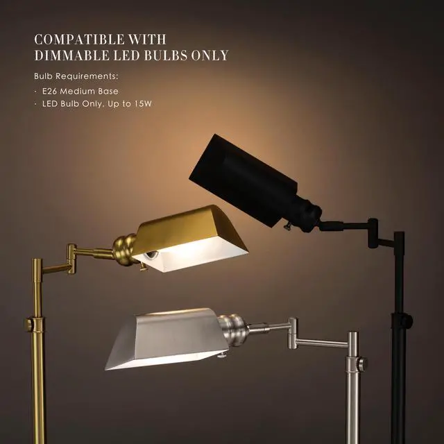 Alt view image 5 of 7 - O'Bright Arcadia Pharmacy Desk Lamp, Antique Brass | E26 Socket, Built-in Dimmer, Full Range Dimming, Adjustable Height, Swing Arm, Rotatable Lampshade, All-Metal Construction