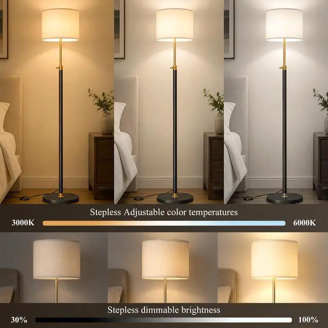 Alt view image 2 of 7 - Floor Lamp Height Adjustable with Remote for Living Room and Bedroom Black | 55"- 67" Height Adjustable Black Standing Lamp with Dimmable 12W LED Bulb - Tall Stand Light with Shade for Corner Lighting
