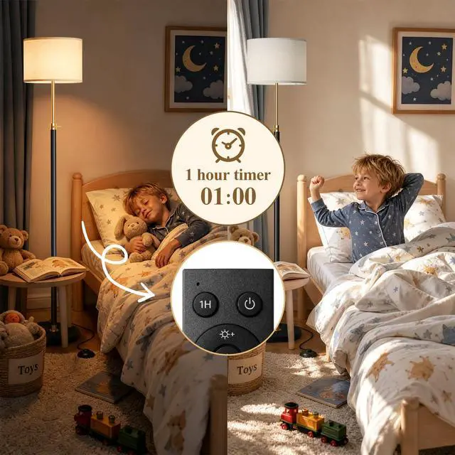 Alt view image 7 of 7 - Floor Lamp Height Adjustable with Remote for Living Room and Bedroom Black | 55"- 67" Height Adjustable Black Standing Lamp with Dimmable 12W LED Bulb - Tall Stand Light with Shade for Corner Lighting