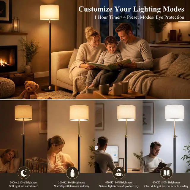 Alt view image 5 of 7 - Floor Lamp Height Adjustable with Remote for Living Room and Bedroom Black | 55"- 67" Height Adjustable Black Standing Lamp with Dimmable 12W LED Bulb - Tall Stand Light with Shade for Corner Lighting