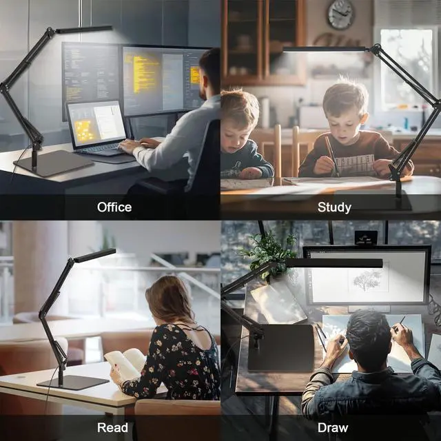 Alt view image 6 of 6 - TROPICALTREE LED Desk Lamp for Home Office and Round Base, Clamp-On with 5 Light Modes & Auto Shut Off | 14W Adjustable Brightness 5000K Eye-Caring Lighting for Study/Bedroom/Computer Desk