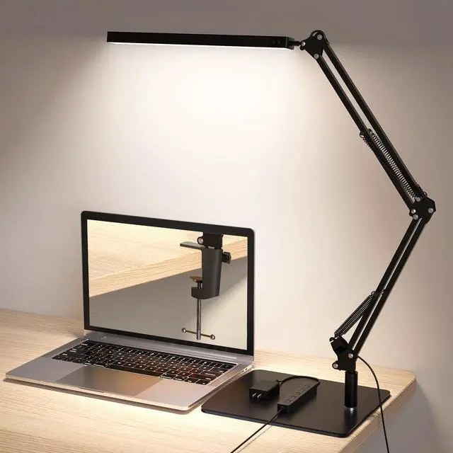 Main image of TROPICALTREE LED Desk Lamp for Home Office and Round Base, Clamp-On with 5 Light Modes & Auto Shut Off | 14W Adjustable Brightness 5000K Eye-Caring Lighting for Study/Bedroom/Computer Desk