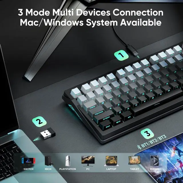 Alt view image 4 of 7 - RedThunder K95 Wireless Mechanical Keyboard,TFT Screen & Knob, Trip-Modes Connection, Gasket Custom Hot-Swap Keyboard, RGB Backlit, Pre-lubed Linear Switches, Side Printed PBT Keycaps, Gray Gradient