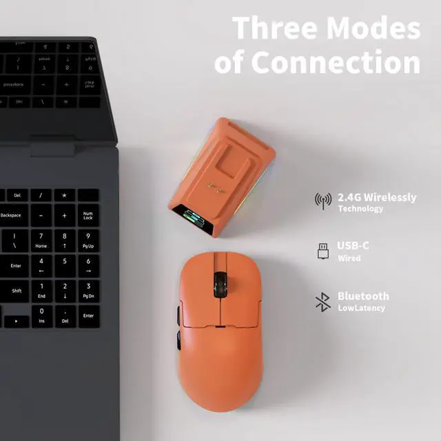 Alt view image 3 of 6 - DAIDAI Ajazz AJ159 APEX Wireless Gaming Mouse with TFT Color Screen Charging Dock, 56g Ultra-Lightweight Ambidextrous Mice, PAW3950 Sensor, Tri-Mode, Orange