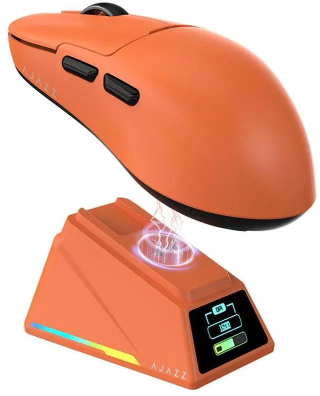 Main image of DAIDAI Ajazz AJ159 APEX Wireless Gaming Mouse with TFT Color Screen Charging Dock, 56g Ultra-Lightweight Ambidextrous Mice, PAW3950 Sensor, Tri-Mode, Orange
