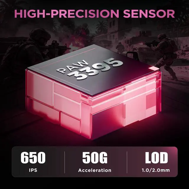Alt view image 3 of 7 - YUNZII M2 Dual 8K Wireless Gaming Mouse, PAW3395, 6-Level DPI(Pink) | Carbon Fiber Decorative Pattern,Up to 30000 DPI,63g Ultra-Lightweight,Software and Web customization,Wired/BT/2.4GHz,500mAh