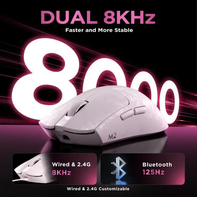 Alt view image 4 of 7 - YUNZII M2 Dual 8K Wireless Gaming Mouse, PAW3395, 6-Level DPI(Pink) | Carbon Fiber Decorative Pattern,Up to 30000 DPI,63g Ultra-Lightweight,Software and Web customization,Wired/BT/2.4GHz,500mAh