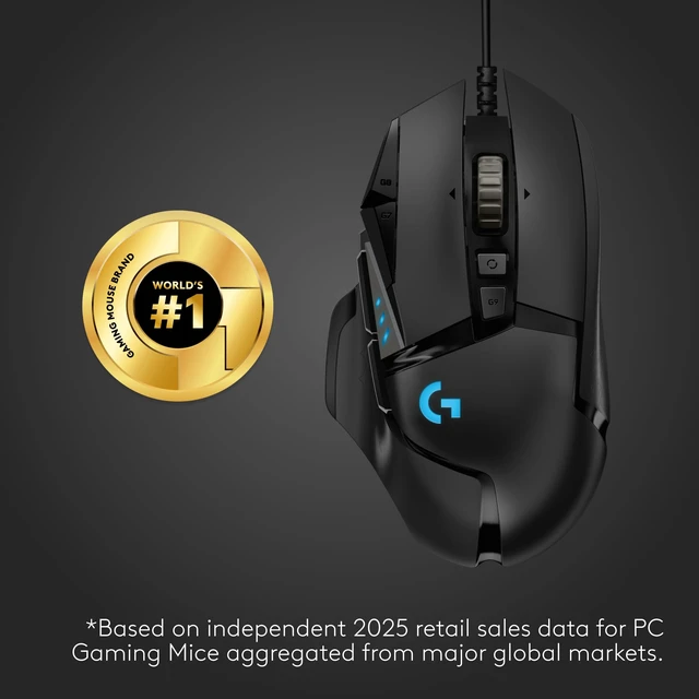 Alt view image 2 of 7 - Hero Wired Gaming Mouse - Black | High performance, 25,600 DPI, RGB, adjustable weights, 11 programmable buttons, on-board memory, PC/Mac